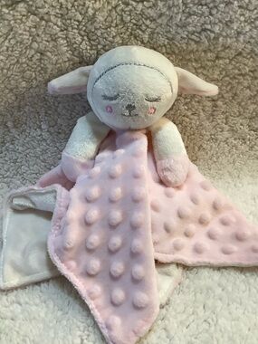 Kidgets Plush Pink Minky Dot Lamb Plush Security Blanket Lovey